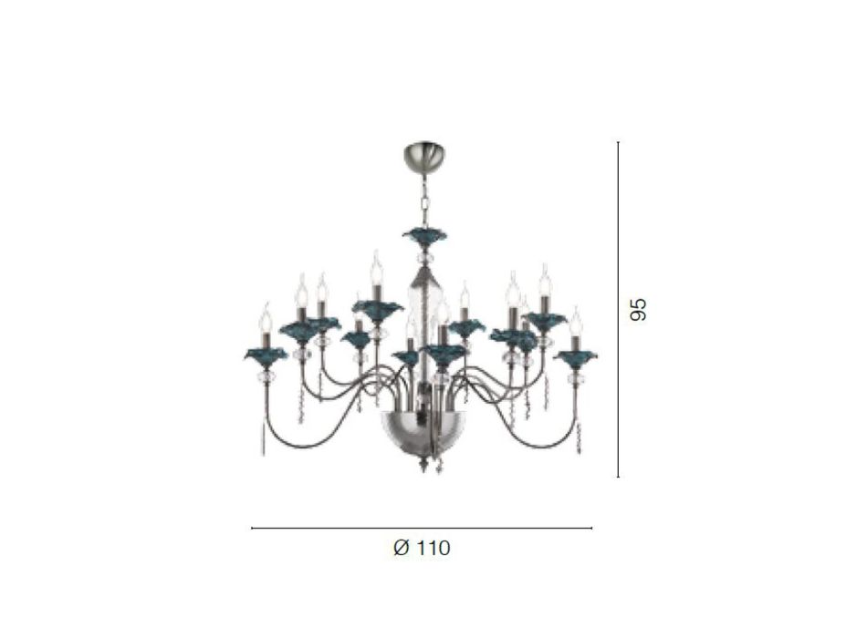 Classic 12 Lights Chandelier in Glass, Crystal and Luxury Metal - Flanders