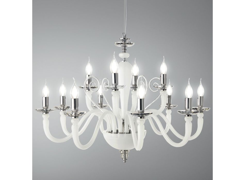 Classic 12 Lights Chandelier in Handmade Glass and Crystal - Mariangela