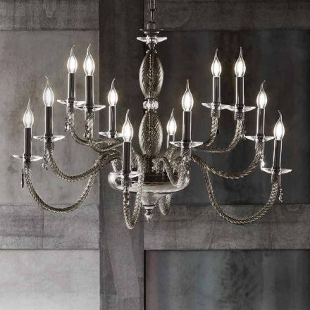 Classic 12 Lights Chandelier in Blown Glass and Hand Details - Phaedra Viadurini