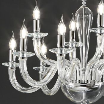 Classic Chandelier 12 Lights in Italian Handmade Transparent Glass - Rapallo