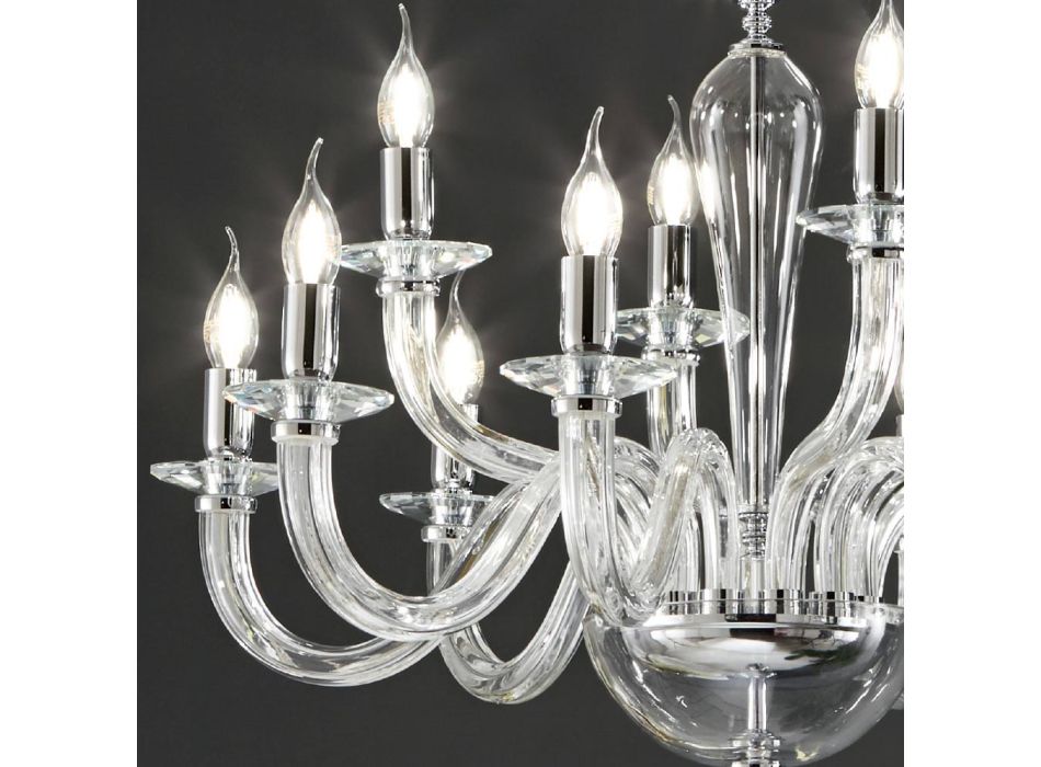 Classic Chandelier 12 Lights in Italian Handmade Transparent Glass - Rapallo