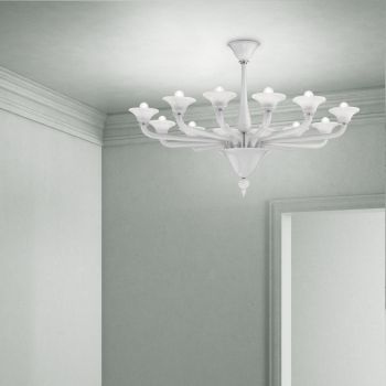 12 Lights Chandelier in White Venice Glass and Chromed Metal - Ismail