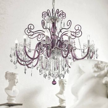 12 Lights Amethyst Venetian Glass Chandelier Made in Italy - Florentine