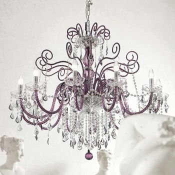 12 Lights Amethyst Venetian Glass Chandelier Made in Italy - Florentine