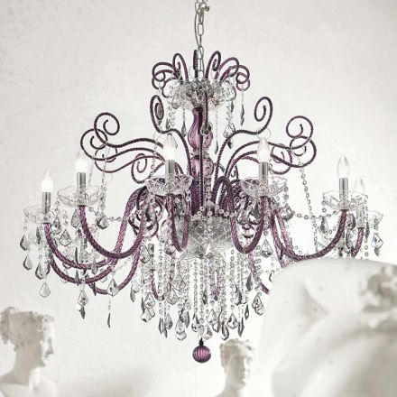 12 Lights Amethyst Venetian Glass Chandelier Made in Italy - Florentine Viadurini