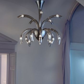 15 Lights Chandelier in Venetian Glass and Chrome Metal Made in Italy - Jason