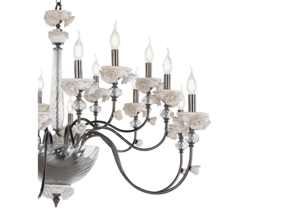 Classic 18 Lights Chandelier in Porcelain and Luxury Blown Glass - Eteria