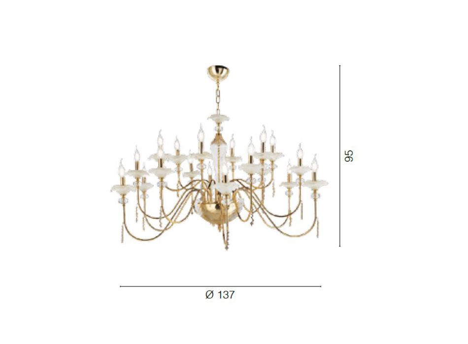 Classic 18 Lights Chandelier in Glass, Crystal and Luxury Metal - Flanders