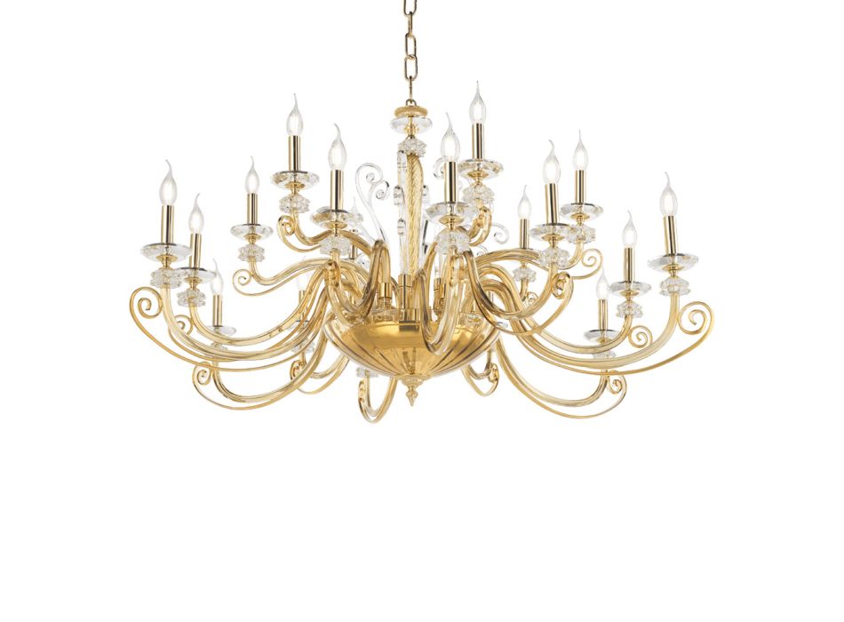 18 Lights Chandelier in Blown Glass and Classic Luxury Crystal - Cassea