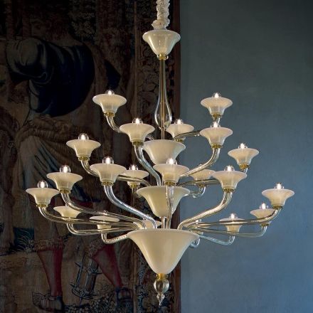 Chandelier 21 Lights in Venice Glass and Gold Metal Made in Italy - Ismail Viadurini