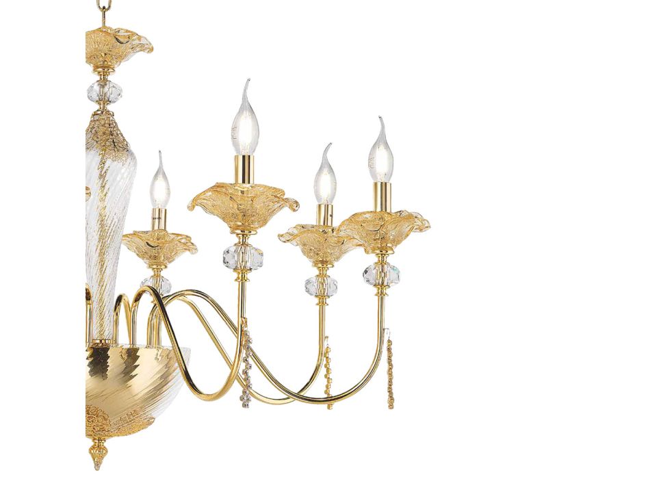 Classic 24 Lights Chandelier in Glass, Crystal and Luxury Metal - Flanders