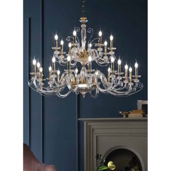 24 Lights Chandelier in Blown Glass and Classic Luxury Crystal - Cassea