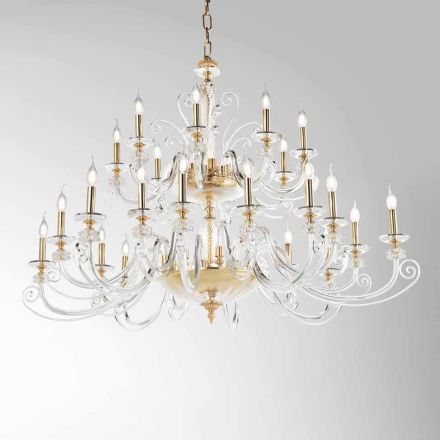 24 Lights Chandelier in Blown Glass and Classic Luxury Crystal - Cassea Viadurini