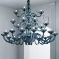 Handcrafted Chandelier 28 Lights in Blue Venetian Glass and Metal - Foscarino