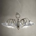3 or 5 Light Handmade Chandelier in Glossy Ceramic with Roses - Lecco Viadurini