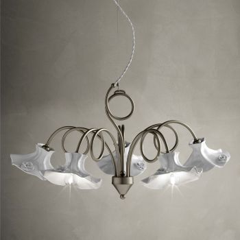 3 or 5 Light Handmade Chandelier in Glossy Ceramic with Roses - Lecco