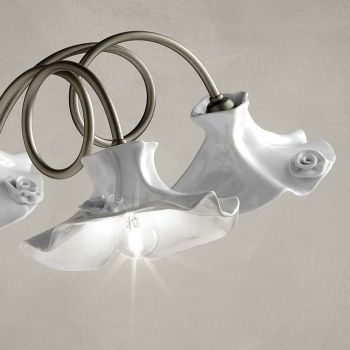 3 or 5 Light Handmade Chandelier in Glossy Ceramic with Roses - Lecco