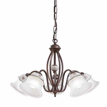 3 or 5 Lights Chandelier in Iron, Hand Painted Ceramic and Glass - Ferrara
