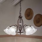 3 or 5 Lights Chandelier in Iron, Hand Painted Ceramic and Glass - Ferrara Viadurini