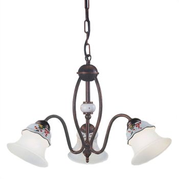 3 or 5 Lights Chandelier in Iron, Hand Painted Ceramic and Glass - Ferrara