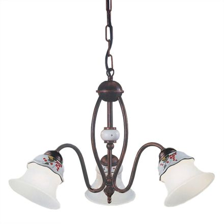3 or 5 Lights Chandelier in Iron, Hand Painted Ceramic and Glass - Ferrara Viadurini