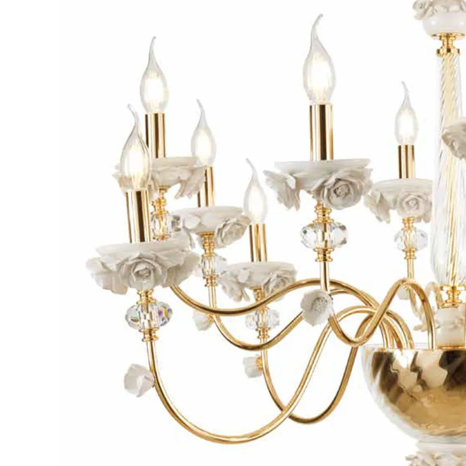 Classic 30 Lights Chandelier in Porcelain and Luxury Blown Glass - Eteria Viadurini
