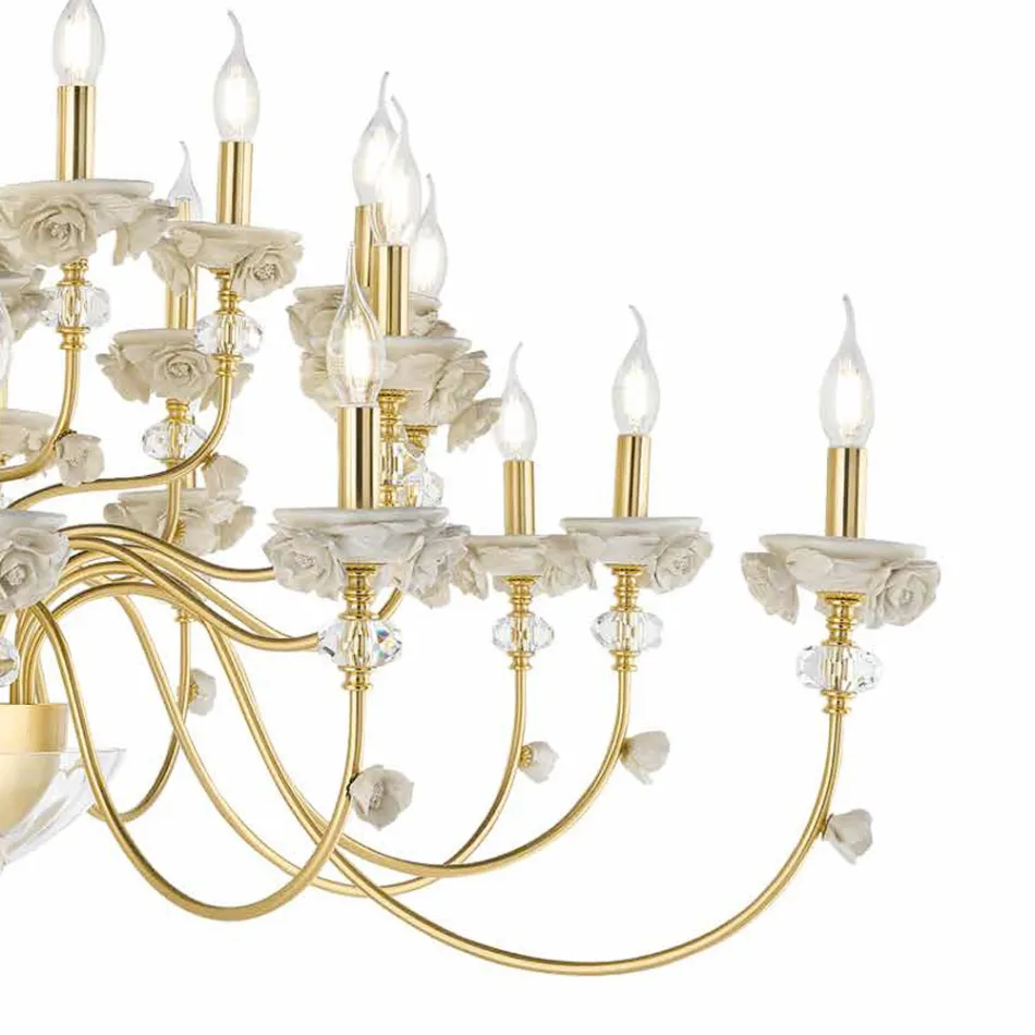 Classic 30 Lights Chandelier in Porcelain and Luxury Blown Glass - Eteria Viadurini