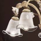 5 Lights Chandelier in Iron and Sandblasted Glass with Ceramic Roses - Siena Viadurini