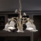 5 Lights Chandelier in Metal and Hand-Decorated Ceramic and Roses - Pisa Viadurini