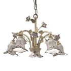 5 Lights Chandelier in Metal and Hand-Decorated Ceramic and Roses - Pisa Viadurini