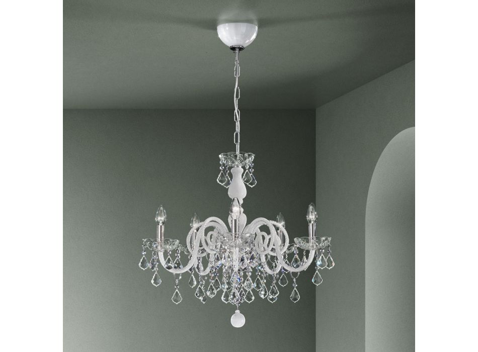 5 Lights Chandelier in Venetian Glass and Metal Classic - Florentine Style Viadurini