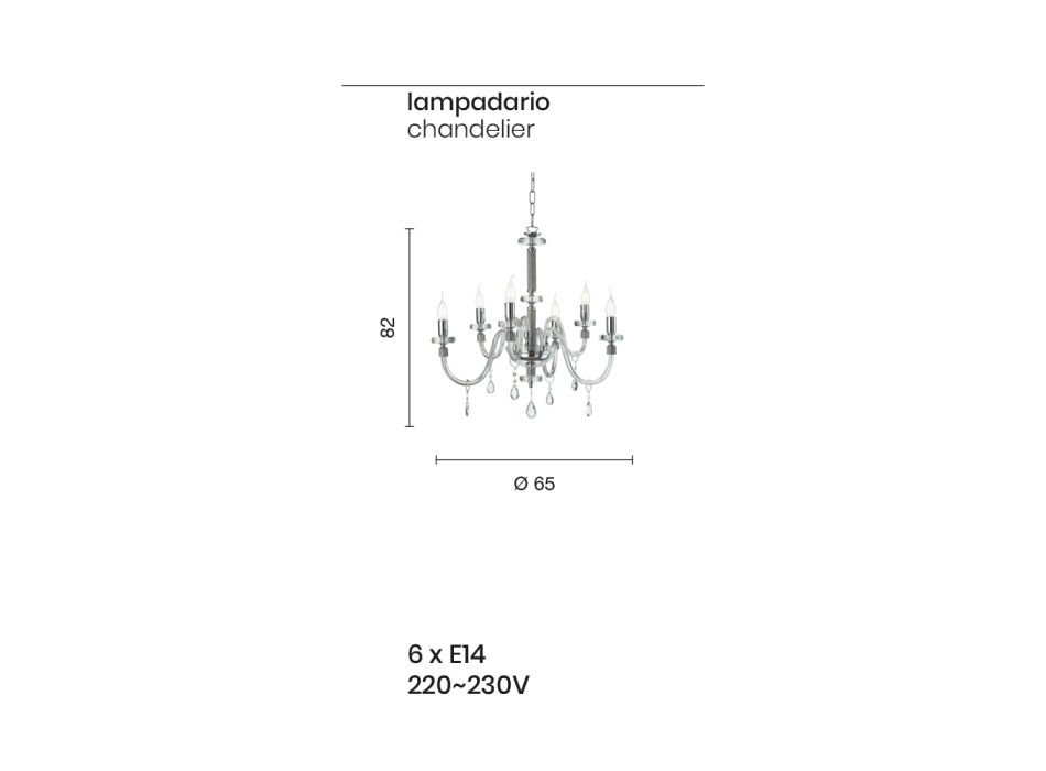 Chandelier 6 Lights Classic Italian Glass Handmade Amber - Similo