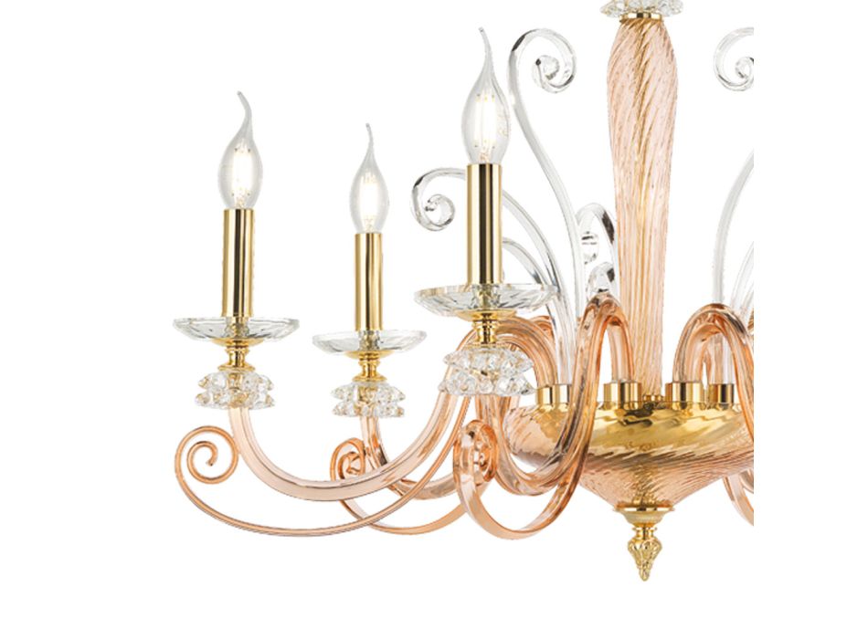 6 Lights Chandelier in Blown Glass and Classic Luxury Crystal - Cassea