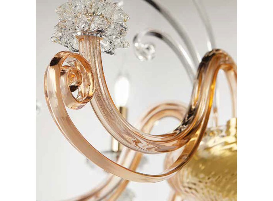 6 Lights Chandelier in Blown Glass and Classic Luxury Crystal - Cassea