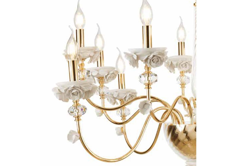 Classic 8 Lights Chandelier in Porcelain and Luxury Blown Glass - Eteria