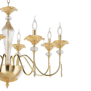 Classic 8 Light Chandelier in Glass, Crystal and Luxury Metal - Flanders