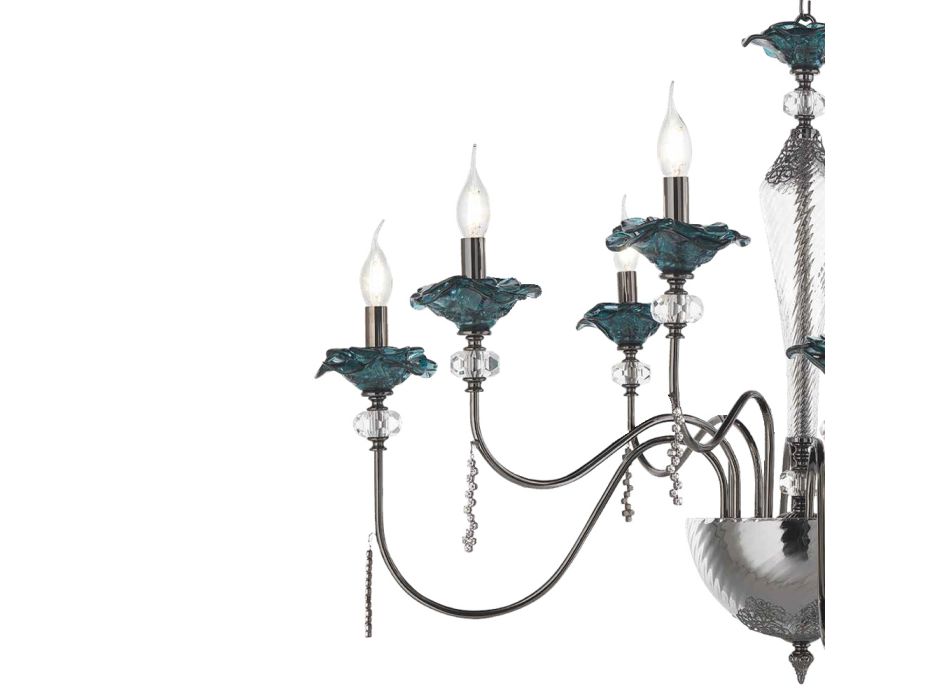 Classic 8 Light Chandelier in Glass, Crystal and Luxury Metal - Flanders