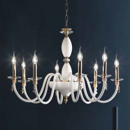 Classic 8 Lights Chandelier in Blown Glass and Hand Details - Phaedra Viadurini