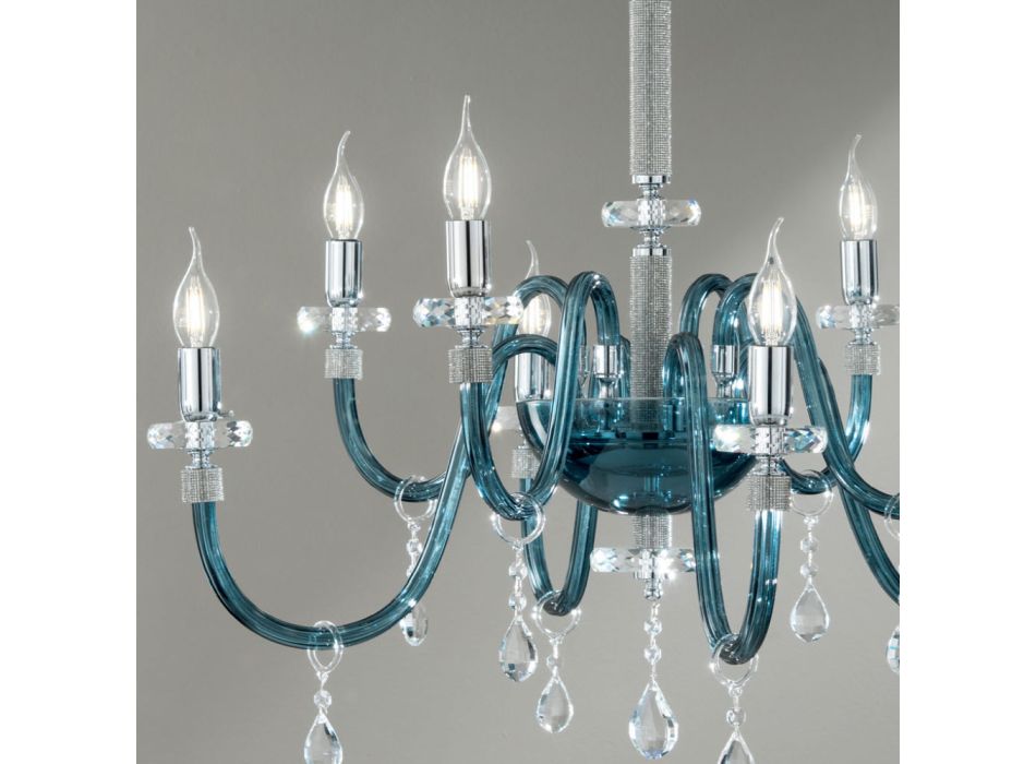 Chandelier 8 Lights Classic Italian Glass Handcrafted Teal - Similo