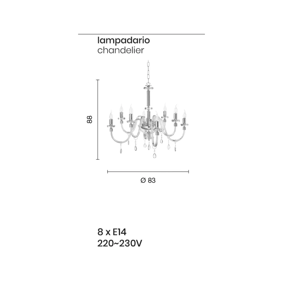Chandelier 8 Lights Classic Italian Glass Handcrafted Teal - Similo Viadurini
