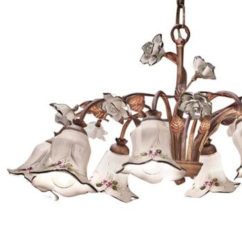 8 Lights Chandelier in Metal and Hand-Decorated Ceramic and Roses - Pisa