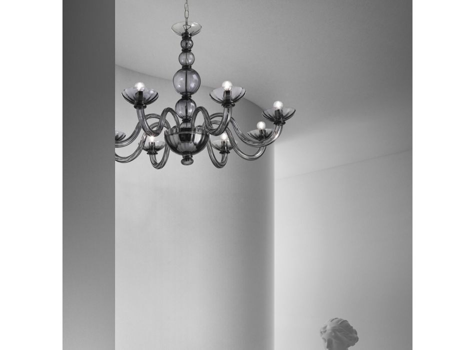 8 Lights Chandelier in Venice Glass and Metal Made in Italy - Foscarino