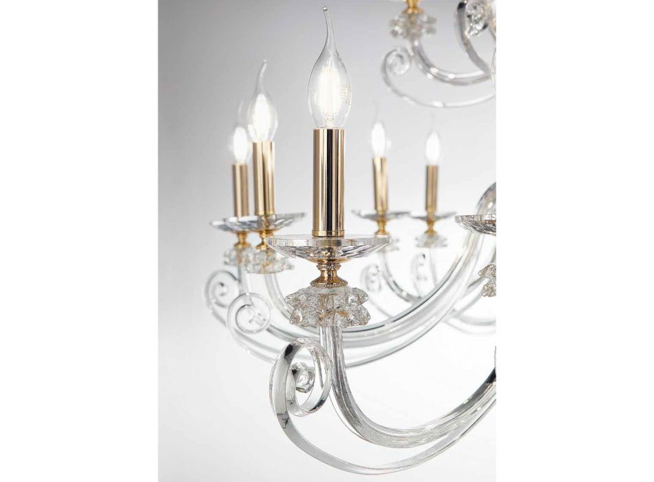 8 Lights Chandelier in Blown Glass and Classic Luxury Crystal - Cassea Viadurini