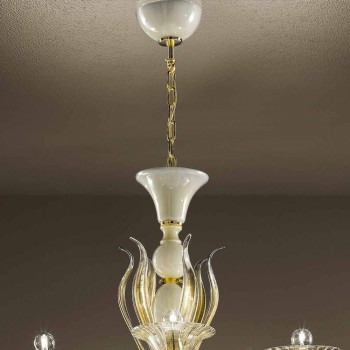 15 Lights Chandelier in White and Gold Venetian Glass, Made in Italy - Agustina