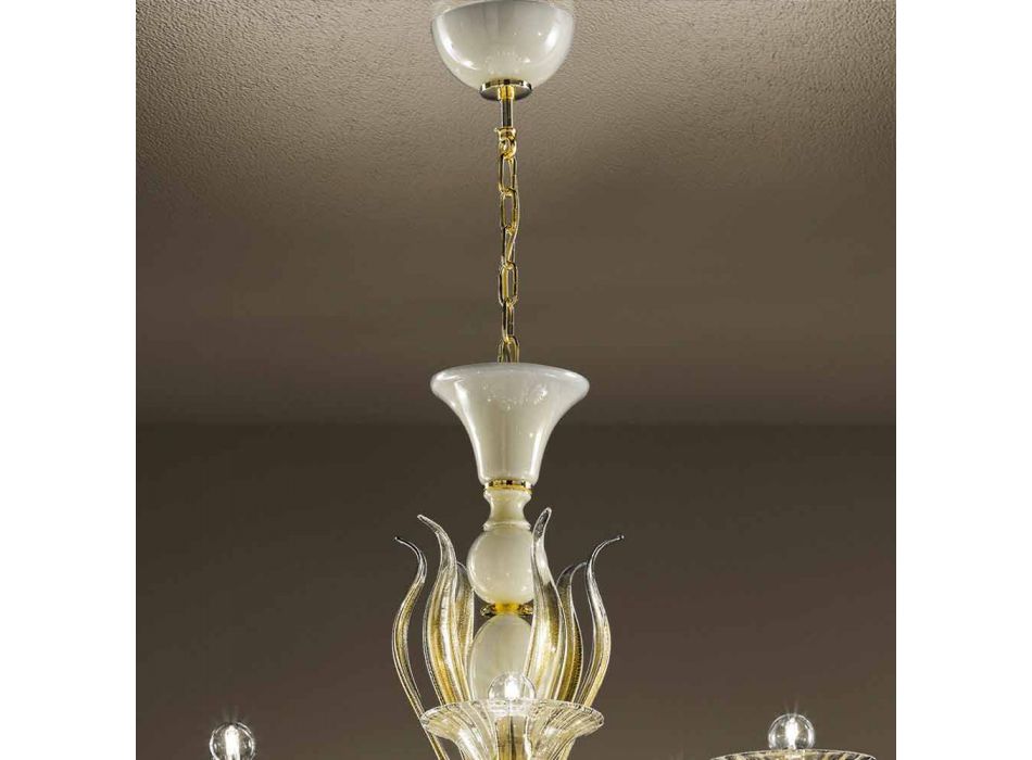 15 Lights Chandelier in White and Gold Venetian Glass, Made in Italy - Agustina Viadurini