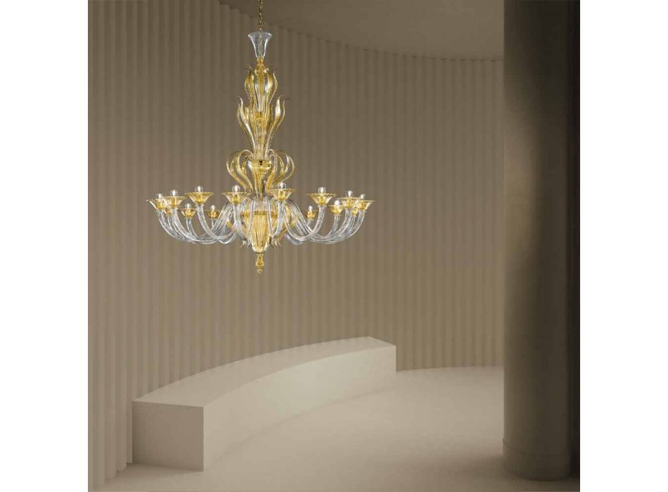 16 Lights Handmade Venetian Glass Chandelier, Made in Italy - Agustina