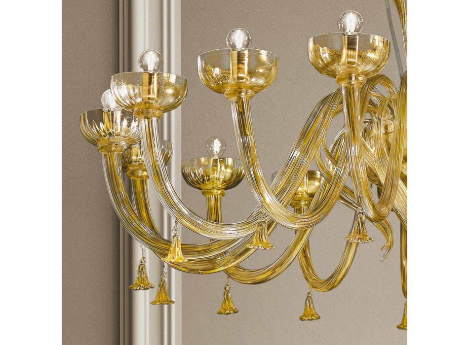 16 Lights Chandelier in Venetian Glass and Gold, Handmade in Italy - Regina Viadurini