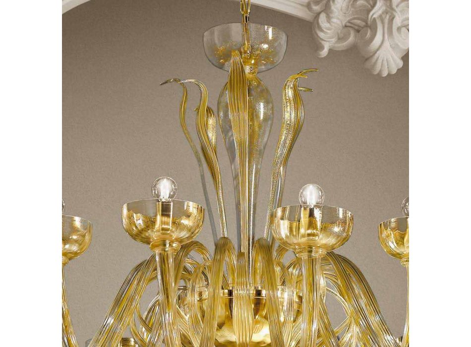 16 Lights Chandelier in Venetian Glass and Gold, Handmade in Italy - Regina