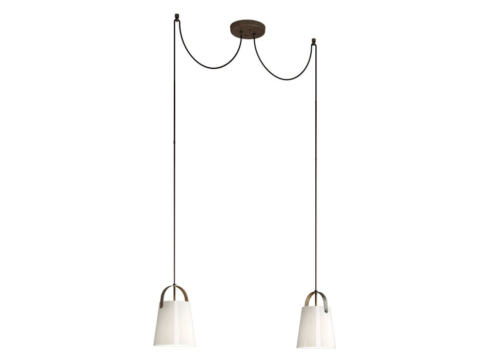 2 Light Chandelier in Brass and Glass Made in Italy - Dolci Viadurini