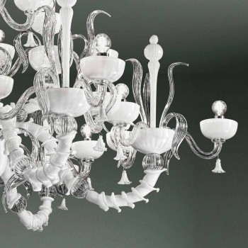 Chandelier with 27 Lights in White Venice Glass, Handmade in Italy - Regina